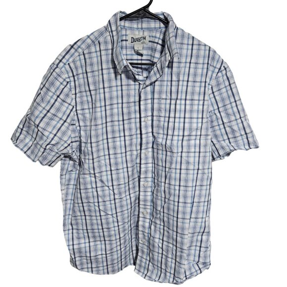 Duluth Button Front Shirt Shirt Mens Size Large Blue White Plaid Short Sleeve - Picture 1 of 4